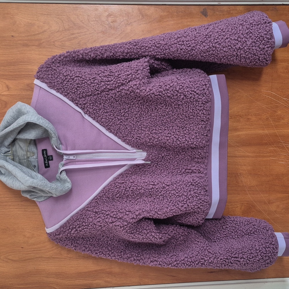 Purple Sherpa Hoodie with Gray Accents